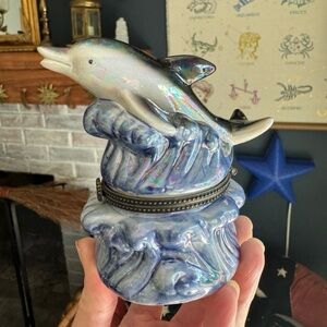 Vintage Y2K Dolphin Trinket Box with Iridescent Finish